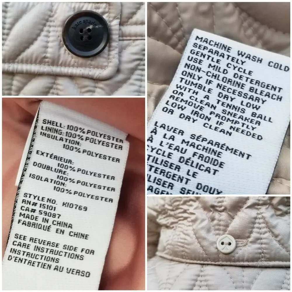 Kate Spade Quilted Moto Jacket Size XL Tan Hooded Coat Water Resistant New